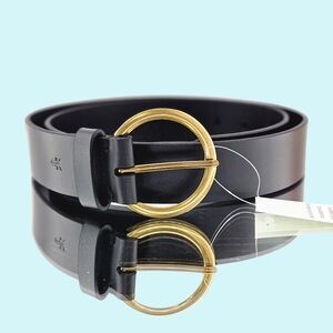 Frye Belt Black Gold Tone Women's Flat Leather Belt Bohemian Boho Western Logo